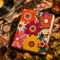 Carnet personnalisé LABON brodé, couverture en toile florale, style rétro bohème, journal personnalisé, papeterie artisanale, papier ivoire, OEM