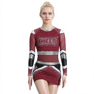 LadyX Cheerleading Uniform Set Pink <b>White</b> Gradient <b>Long</b> <b>Sleeve</b> <b>Crop</b> <b>Top</b> Skirt Adult Women's Dance Team Kit Custom Rhinestone - Product Image 3