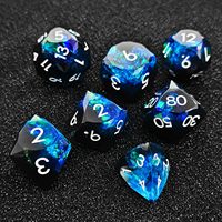 Ensemble de dés DND en résine Aurora bleu violet faits à la main, 7 pièces, dés polyédriques à bords tranchants, chiffres dorés, Dungeons & Dragons, jeu de rôle de table