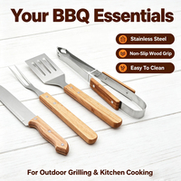 Ensemble de 5 outils de barbecue de haute qualité en acier inoxydable avec manche en bois, accessoires de grillade, kit d'ustensiles de barbecue, sac de transport