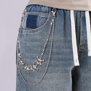 Cadena de cintura de doble capa con cuentas de calavera, de aleación de zinc, estilo punk hip hop, para uso diario - Product Image 1