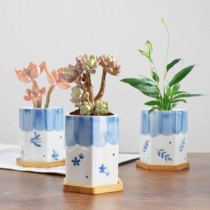 Nouveau pot de fleurs en céramique de style chinois à fleurs bleues peintes à la main, respirant, résistant à la corrosion, pour plantes vertes de bureau, petit pot de fleurs charnu - Product Image 1