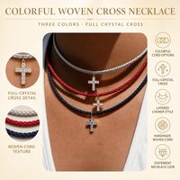 Collier croix en strass avec cordon en cuir tressé, pendentif superposé coloré, bijoux pour femme, cadeau mode gothique