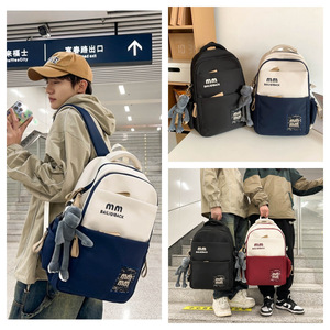 Bailqiback Student <b>Backpack</b> 18 In Contrast Stitching Letter Pattern Interior Zipper Pocket For Male Middle High <b>School</b> Travel - Product Image 1