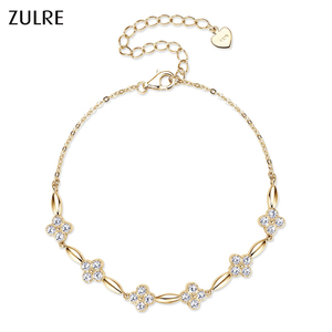 Glücksbringer Vierblättriges Kleeblatt Zertifiziertes Trendiges Stapelbares 14K Vergoldetes 925 Sterling Silber Krappenfassung 2mm Moissanit Armband für Damen - Product Image 1