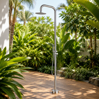 Colonne de douche autoportante d'extérieur à double fonction avec pommeau de douche moderne, idéale pour appartement et hôtel, avec cartouche céramique