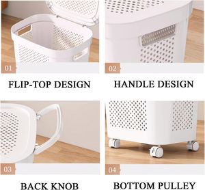 Cesto de Ropa Sucia Grande para el Hogar, Cesto de Lavandería de Plástico con Ruedas y Asa, con Cesta para Ropa Interior - Product Image 3
