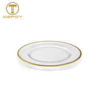 Vente en gros de service de table pour restaurant, assiette à dîner en cristal à bordure dorée et transparente, assiettes de présentation en verre, ensembles de vaisselle pour mariage
