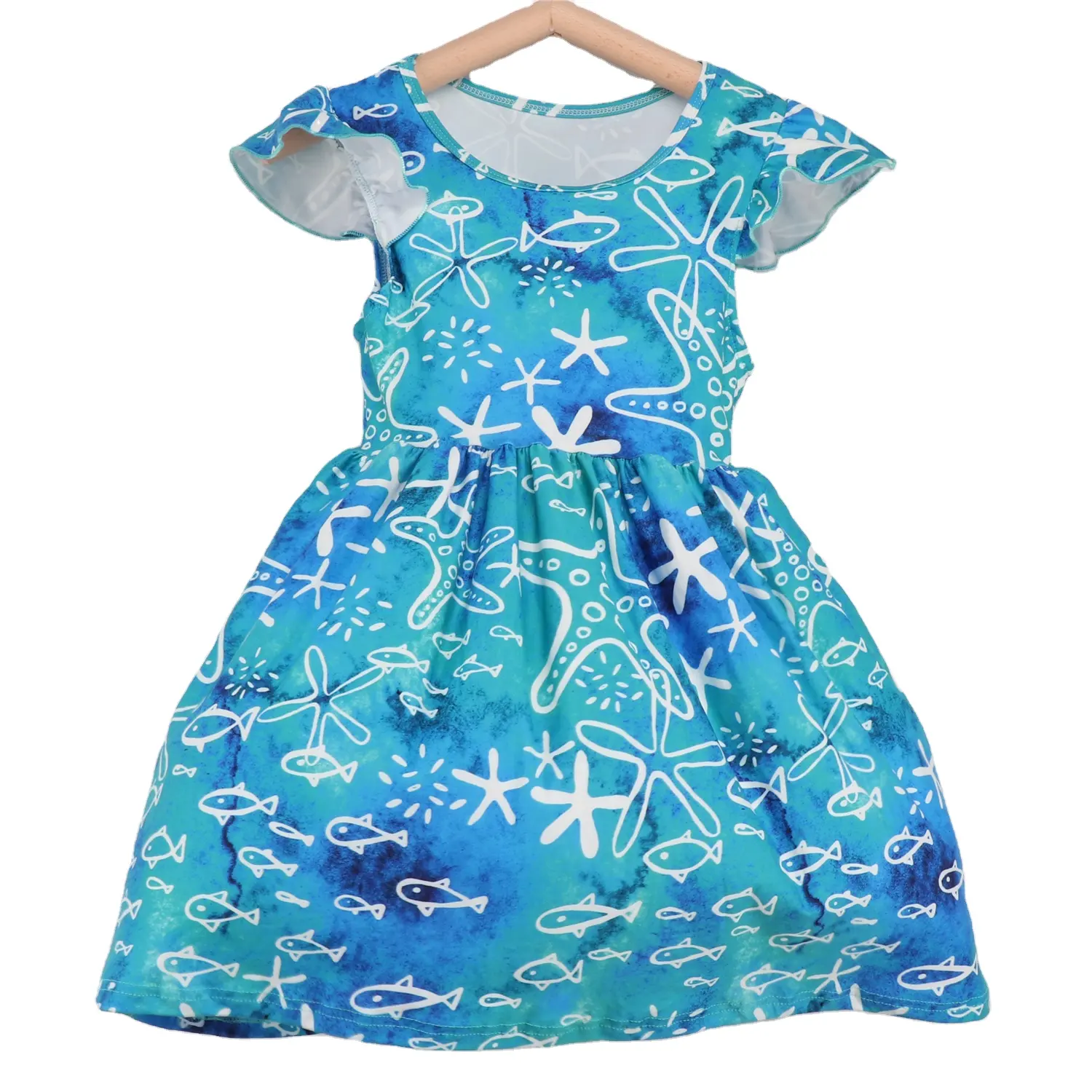 Wholesale Women Daughter Sleeveless Dress Super Soft High Quality Custom Magic Blue Sea World Under Water Animals Girls Dresses