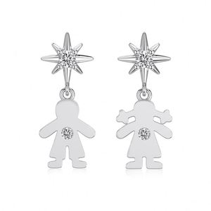 Dylam Solid 925 Sterling <b>Silver</b> Tiny Boy & Girl Earrings <b>Stud</b> for Women Teens Small People Post 5A Cubic Zirconia <b>Stud</b> Earrings - Product Image 1
