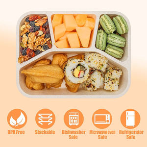 Matériel de paille de blé Boîte à collation bento réutilisable Conteneur Boîte à collation kawaii avec 4 compartiments pour enfants Adultes - Product Image 3