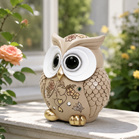 Figurine d'hibou en résine, motif animal de dessin animé aux grands yeux, peinte à l'aérographe, avec décalcomanies exquises, écologique, pour extérieur/intérieur, maison et jardin