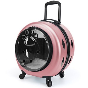 Chariot de transport portable rond pour animaux de compagnie avec roues pour chats et petits chiens, design transparent, couleur bleu clair, capacité 7 kg - Product Image 5