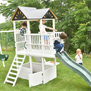 Ensemble de jeu extérieur <span class=keywords><strong>en</strong></span> <span class=keywords><strong>bois</strong></span> de taille moyenne avec <span class=keywords><strong>balançoire</strong></span> et <span class=keywords><strong>toboggan</strong></span> pour terrain de jeu d'arrière-cour pour enfants - Product Image 3
