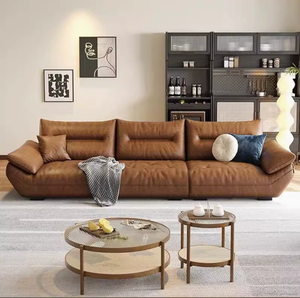 Divano Sezionale in Vera Pelle Minimalista Italiano di Lusso Leggero Design Moderno Senza Braccioli Regolabile Rivestimento in Pelle Bovina per Soggiorno - Product Image 1