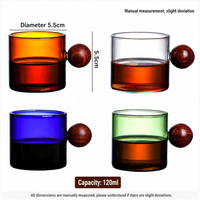 Lot de 4 verres colorés avec poignées en bois, 120 ml, pour expresso, thé, saké, pour bar à domicile, ambre, bleu, vert, vente en gros