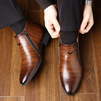 En stock 39-48 Chaussures en cuir véritable EVA en cuir de vachette à bout pointu avec fermeture éclair, nouvelles bottes Chelsea britanniques pour hommes