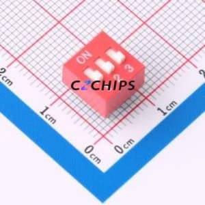 DS-03-R DIP Switch Through hole Component (THT) Switch ( Number of Switch Sections: 3 )( Lead Spacing: 2.54mm )( Color: Red ) - Product Image 1