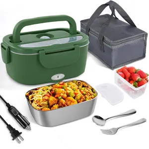 110v/12v Stainless Steel Liner Car Portable Pluggable Desktop Kids Warmer Heating Electric Lunch box with Carry Bag