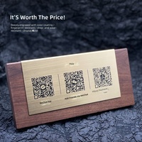 Letrero de Código QR Personalizado de Acero Inoxidable con Base de Madera de Nogal, Técnica de Corte Láser en Metal para Hoteles, Cafés y Restaurantes