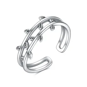Blatt Jahreszeit Ring 925 Sterling-Silber eingraviert offen einstellbar Ring modische Schmuckgeschenke für Mädchen Frauen