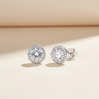 Toptan DEF VVS1 Moissanite Halo küpe katı GRA sertifikası ile 925 ayar gümüş elmas test geçmek