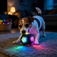 LED-Vibrationslicht-Hundeball, Quietschendes TPR Interaktives Kauspielzeug, Bissresistentes Nachtspiel-Haustierspielzeug