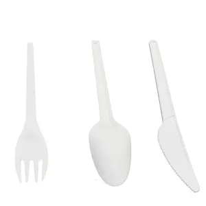 Biodegradable डिस्पोजेबल प्लास्टिक कटलरी सेट/चाकू/चम्मच/कांटा सफेद Flatware सेट Tableware सेट भोजन संपर्क सुरक्षित 6 इंच
