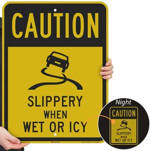 ป้ายโลหะเตือนระวังพื้นลื่นเมื่อเปียกหรือมีน้ำแข็ง ผลิตจากโรงงาน ป้ายจราจร ราคาโรงงาน ป้ายถนนอะลูมิเนียมทนทาน - Product Image 2
