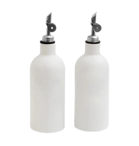 Bouteille de <span class=keywords><strong>vinaigre</strong></span> d'huile en céramique blanche avec bec verseur en acier inoxydable Rangement ménager personnalisé pour fournitures de <span class=keywords><strong>cuisine</strong></span> - Product Image 1