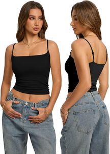 Missclub Premium Double Lined Camisole <strong>Crop</strong> <strong>Top</strong> for Women Square Collar Fitted Spaghetti Strap Y2K Summer Dobby Knitted - Product Image 2