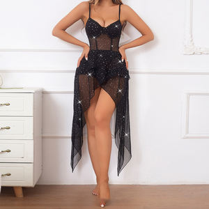 AC6602 erotik kadın iç çamaşırı elbise ile Rhinestone seksi Mesh korse büstiyer kristal giyim transparan iç çamaşırı - Product Image 2