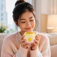 YEKEA – Tasse isotherme en céramique avec motif marguerite en relief 3D, design floral, avec poignée, personnalisable OEM, vente en gros, 1000 pièces