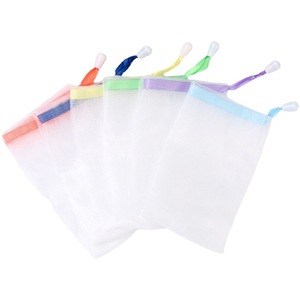 Bathing Cleaning 9*15Cm Exfoliate <strong>Net</strong> Holder Bag Ribbon <strong>Drawstring</strong> With Round Buckle Bubble Nylon Mesh Soap Bag - Product Image 6