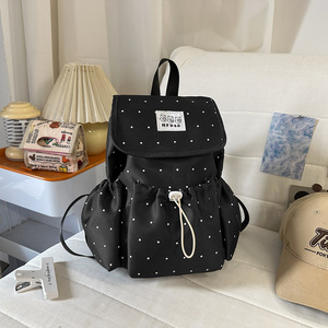 Sac à dos léger vintage à pois avec fermeture éclair en polyester, bretelles arquées pour femmes, <span class=keywords><strong>écolières</strong></span>, navetteuses, sac de voyage de jour - Product Image 5