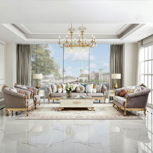 Ensemble de canapés en <span class=keywords><strong>tissu</strong></span> de style français, meubles de salon élégants et luxueux avec cadre en bois sculpté doré, décoration intérieure, canapé classique - Product Image 2