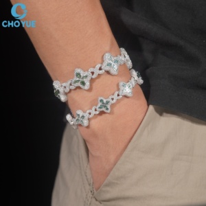 Brazalete de Plata 925 con Cruz y Flor de Moissanita, Bañado en Rodio, Joyería para Mujer, Uso Diario, para Bodas - Product Image 1