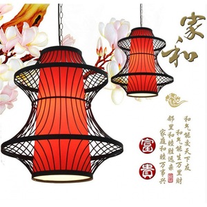 Lámpara colgante de estilo chino, tipo pagoda, con tejido de bambú rojo, luz LED para restaurante, bar, KTV, lámpara colgante de una sola cabeza, E27, con interruptor de control. - Product Image 1