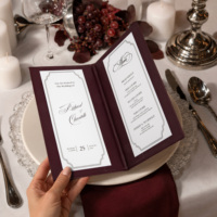 Carte de menu de mariage pliée bordeaux, pour table de banquet, romantique, élégante, minimaliste, avec couverture photo personnalisée, décoration de fête, vente en gros