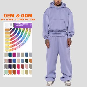 Ensemble sweat-shirt et pantalon de survêtement en molleton de coton français personnalisé, lourd, broderie, sweat-shirt unisexe, survêtement pour homme, survêtement - Product Image 1