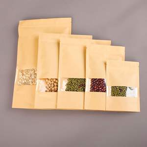 Sac en papier Kraft Ziplock transparent à fenêtre haute définition pour <span class=keywords><strong>engrais</strong></span> de farine de haricots de thé de noix et emballage alimentaire - Product Image 1
