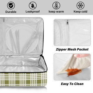 Aloha Green Palaka Portable Hawaii Custom Print Aluminum Foil Insulated 15L Casserole Carrier Outdoor <b>BBQ</b> Potluck Parties Bag - Product Image 4