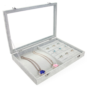 10 disegni Grigio Fodera In Velluto Unico Anelli Dei Monili Orecchini di Pendente Della Collana Del Braccialetto Incrociate Scatola Con Coperchio In Vetro - Product Image 2