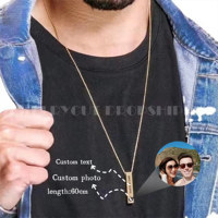 Collier de couple en acier inoxydable avec chaîne à maillons, texte gravé, note de musique, projection photo, cadeau commémoratif de vacances