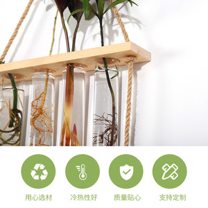 Seeking Excellence Wall Mounted Hydroponic Plant Holder Wooden Rack With Glass Test Tubes For Indoor Green Decor - Product Image 4