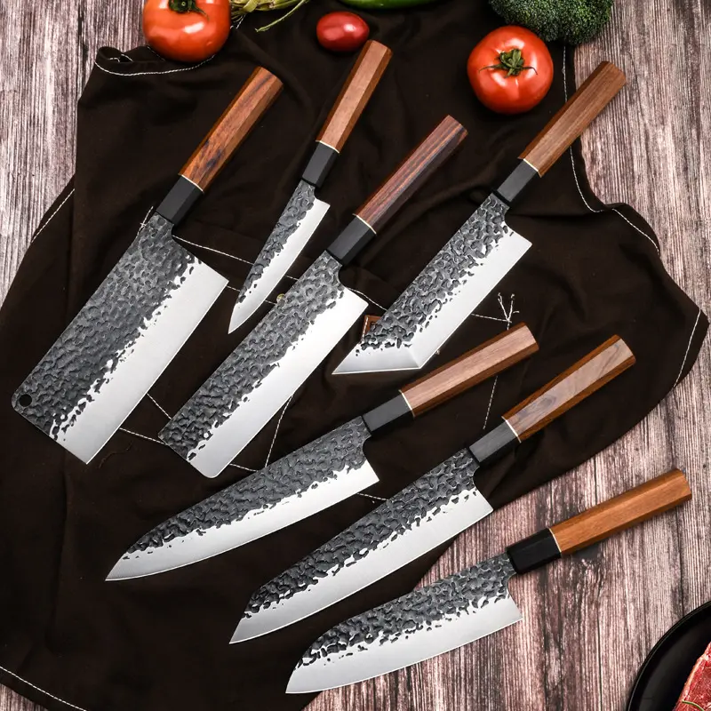 Set pisau baja karbon tinggi profesional Jepang Logo kustom dengan set kotak hadiah logo pisau dapur