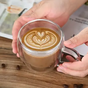 Copo de café com logotipo personalizado, copo de vidro com isolamento de borosilicato, caneca de parede dupla, cappuccino, café com alça, caneca de chá e café