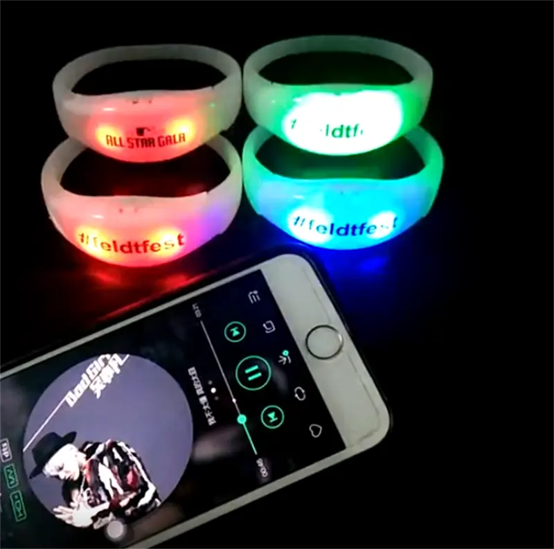 Gelang LED menyala menyala menyala dalam gelap bercahaya kustom gadget pesta gelang LED aktivasi suara musik gelang LED diaktifkan dengan suara