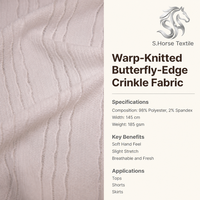 Tissu extensible en tricot de polyester et élasthanne à bordure papillon froissée pour robes, vêtements de sport et habillement