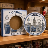 Assiette décorative en céramique souvenir touristique d'Angleterre, Londres, motif Big Ben, œil et drapeau, pour porcelaine, personnalisable OEM ODM, vente en gros